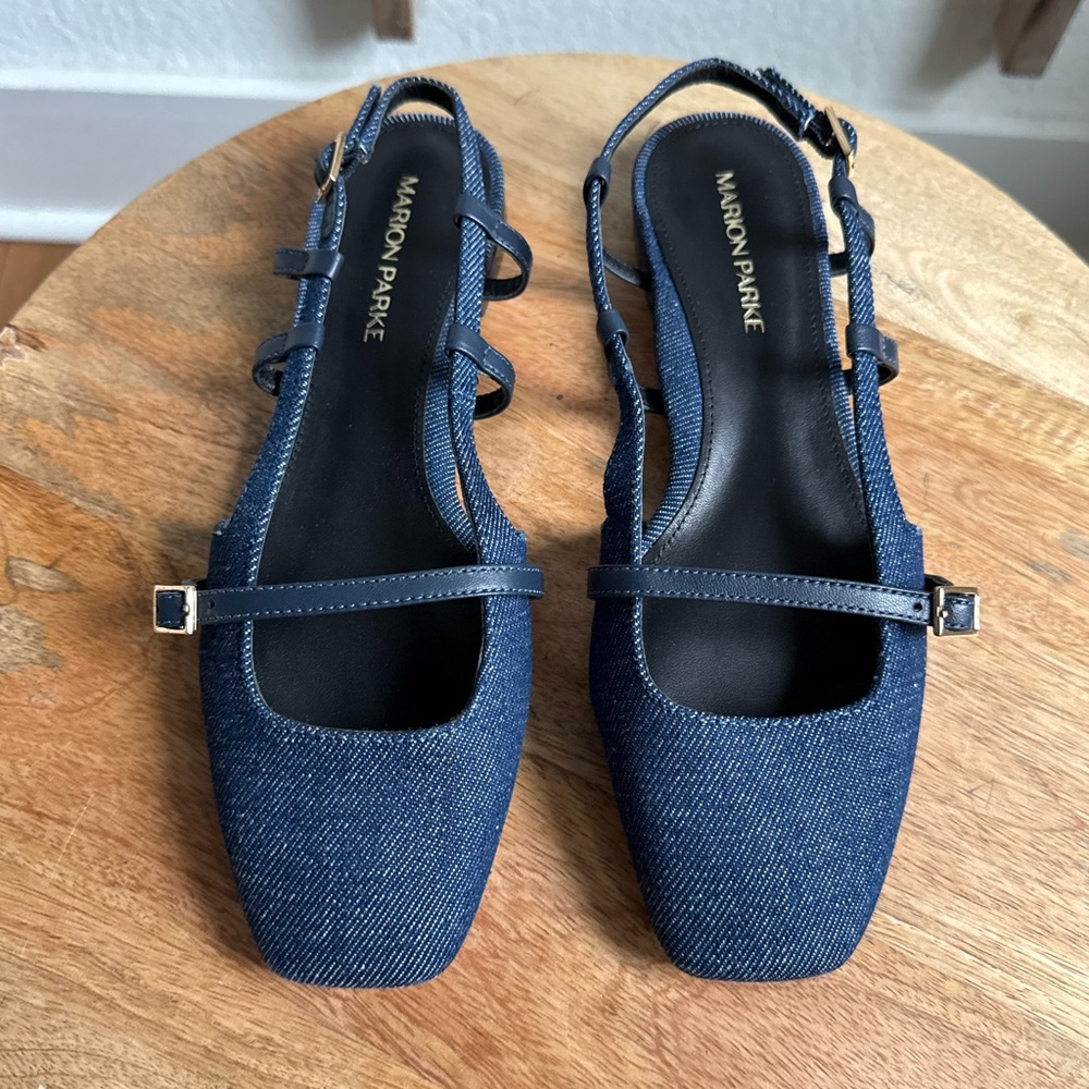 Marion Parke Mary Jane Denim Slingbacks Flats NWOB sz: 6